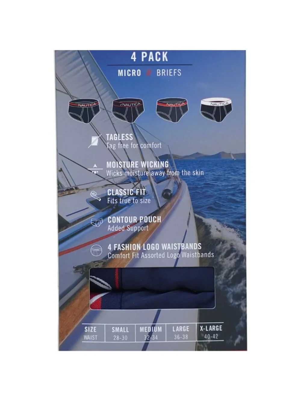 Nautica Mens 4-Pack Micro Briefs XL Moisture-Wicking Tagless Contour Pouch Navy
